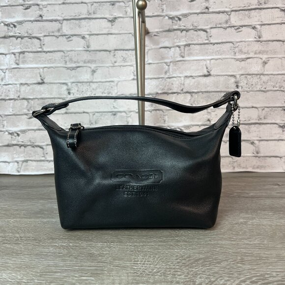 Coach Handbags - COACH Mini Handbag Accessory Pouch Black Leather Pochette Demi Handbag